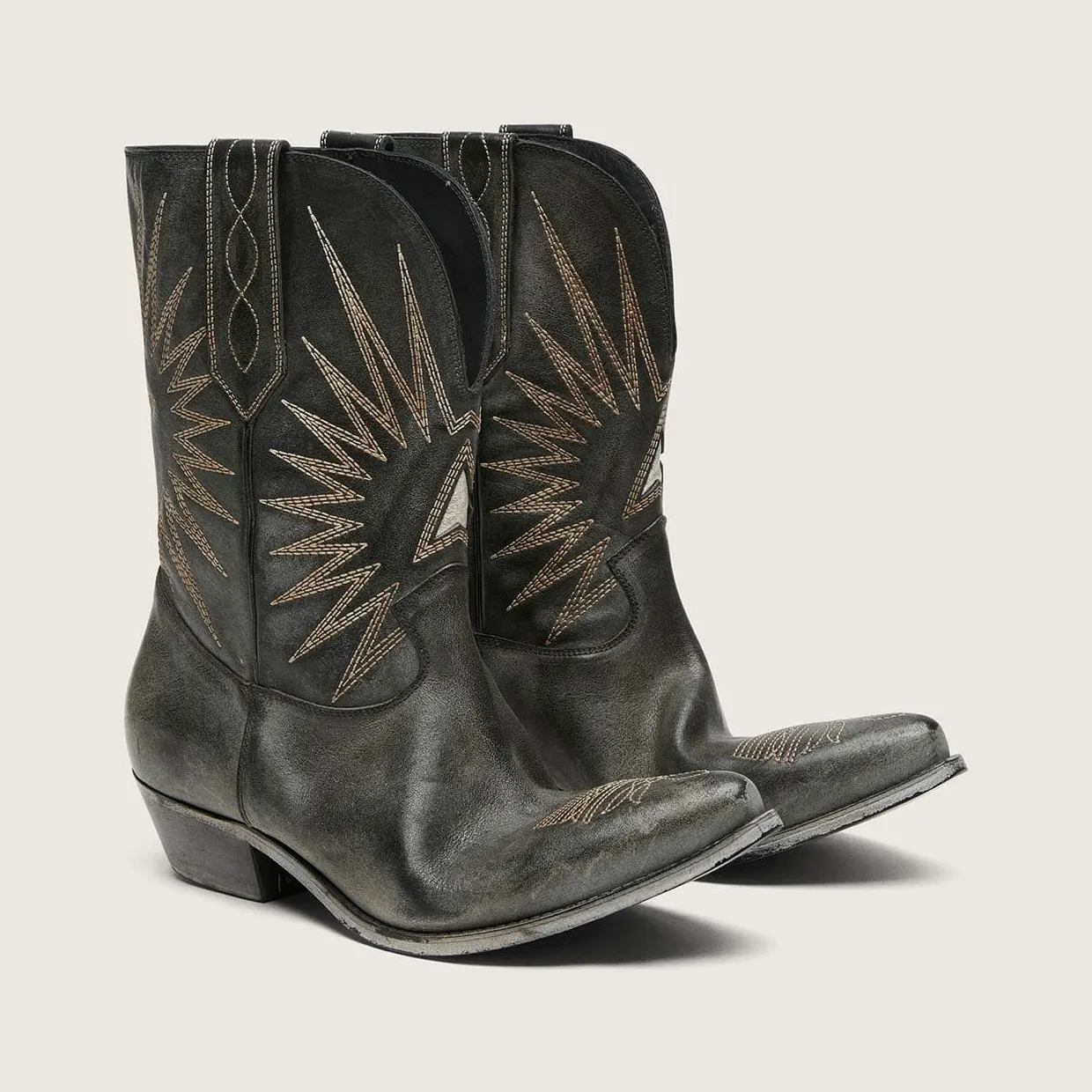 Golden Goose Low Wish Star Boots In Black Leather With Silver Star (GMF00136.F004885.90402) (2)