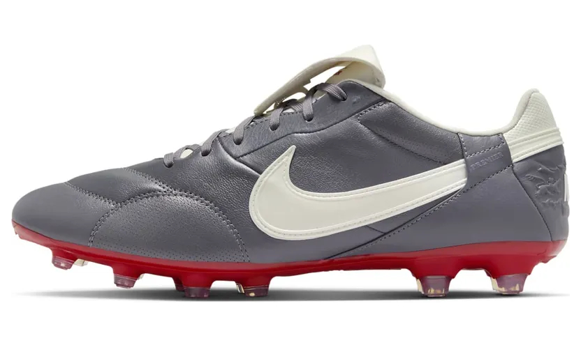 Nike Premier 3 Low FG “Light Graphite / Varsity Red / Metallic Summit White” (HM0265-003)