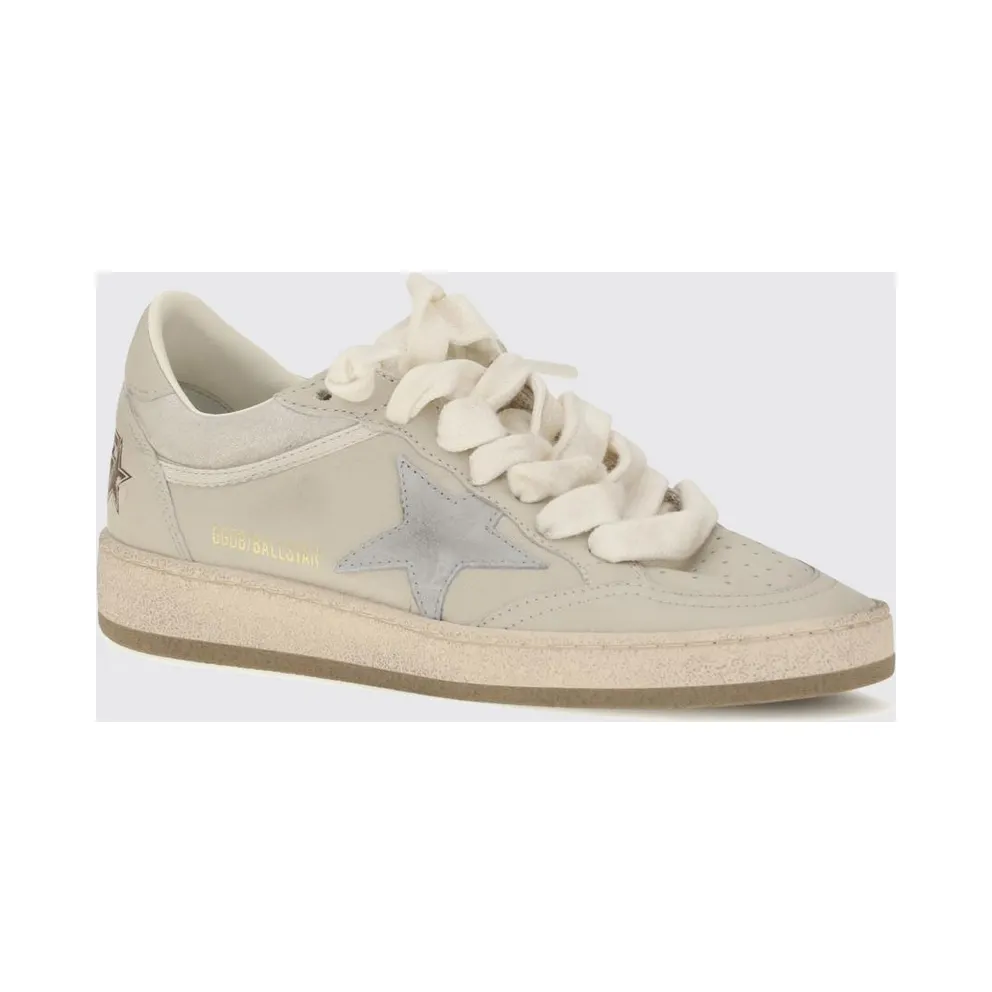 Golden goose Ball Star Distressed Laminated Leather Sneakers with Contrast Logo Cream (GWF00771F00870112522)