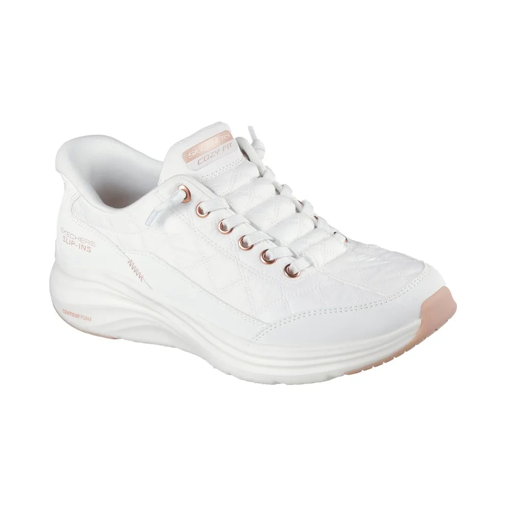 Skechers Slip-ins: Contour Foam – Cozy Fit Golden Hour Sneaker White/Roos Gold