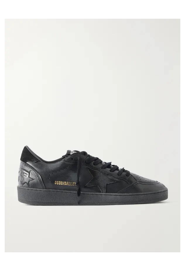 Golden Goose Ball Star Distressed Suede-Trimmed Leather Black (GMF00117.F008743)