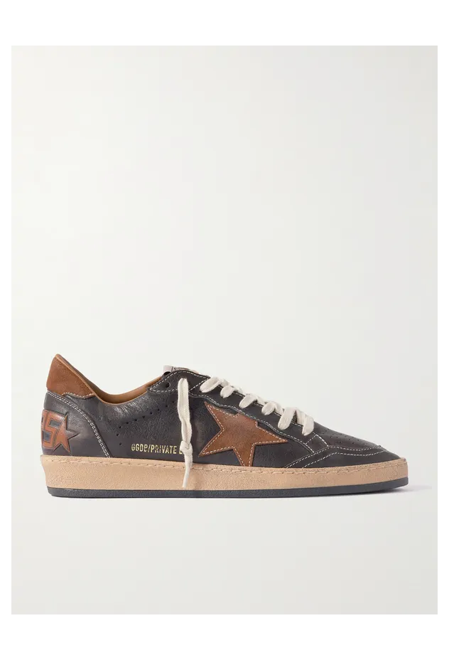 Golden Goose Ball Star Distressed Suede-Trimmed Leather Dark brown (GMF00117.F008232)