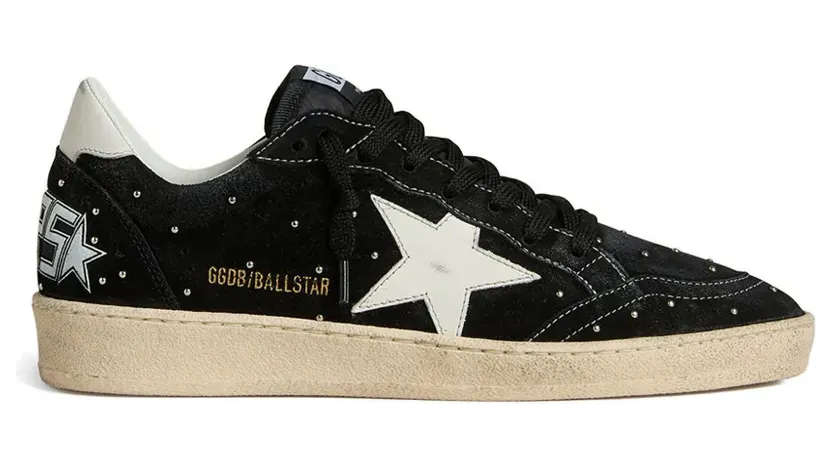 Golden Goose Ball Star in Black suède with studs and White leren ster (GWF00117F007903)