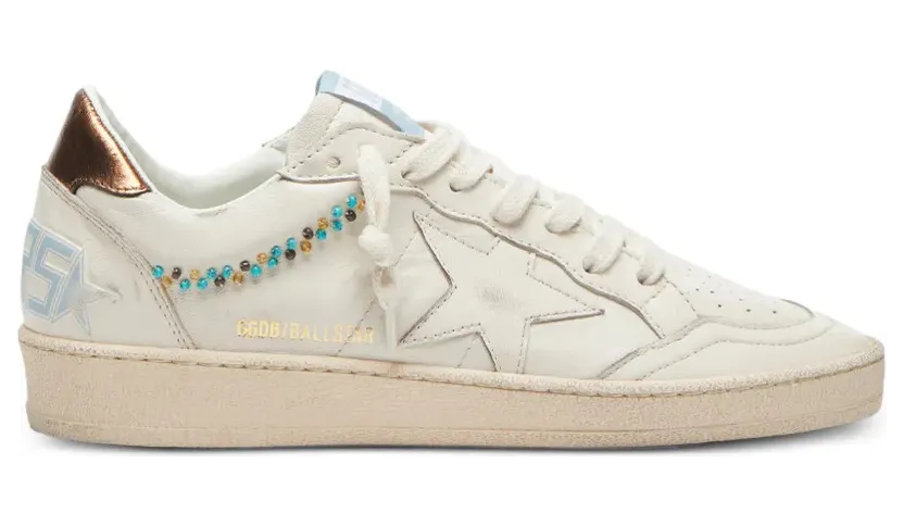 Golden Goose Ball Star Sneaker aus Nappaleder mit Perlenstickerei, Stern aus Nappaleder und Fersenbesatz in Metallic-Optik – Nude (GWF00117F008562)