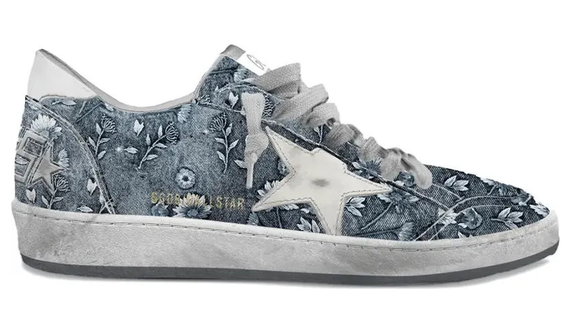 Golden Goose Ballstar with Embroidered Flowers – Blue (GWF00117F008144)