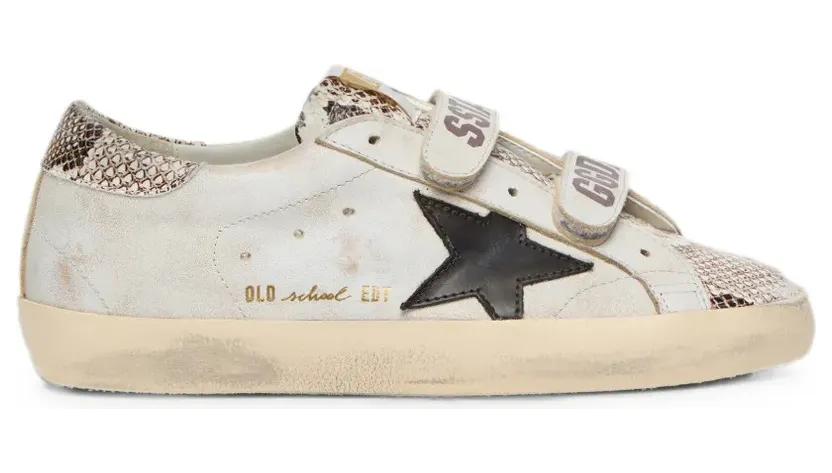Golden Goose Old School aus weißem Leder mit schwarzem Lederstern und Schlangenprint (GWF00111F008585)