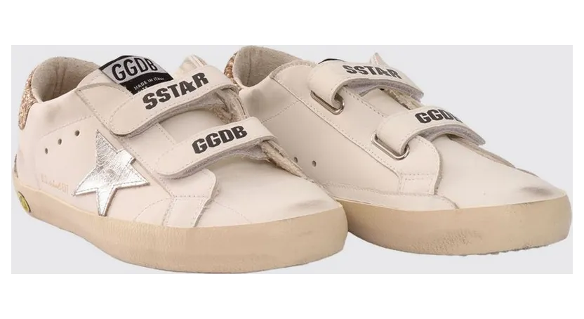 Golden goose Old School Leather and Glitter Fabric for with Velcro Closure White (GJF00177F00804110593)