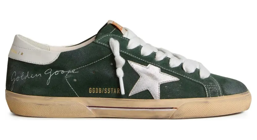 Golden Goose Super-Star aus grünem Wildleder mit silberfarbenem Metallic-Lederstern und Fersenlasche (GMF01015F007890)