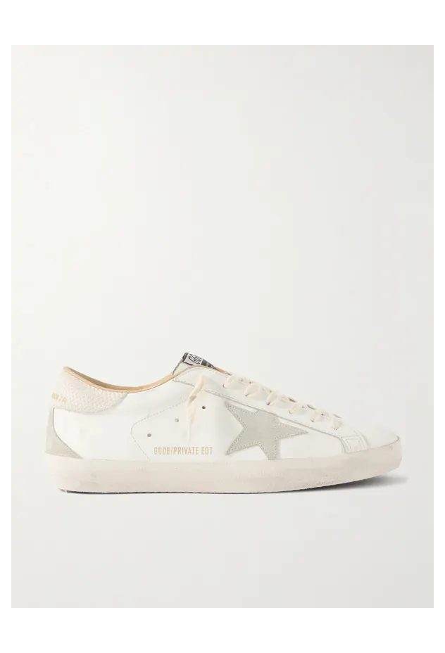 Golden Goose Super-Star Distressed Suede-Trimmed Leather White (GMF01119.F008830)