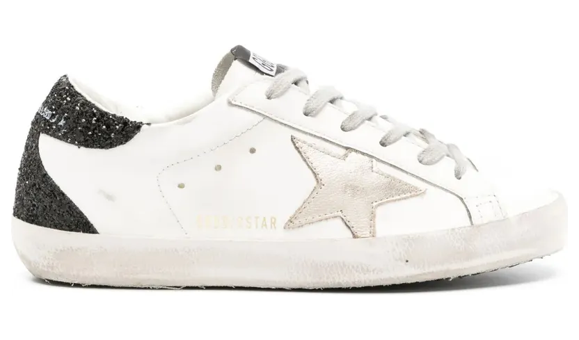 Golden Goose Super-Star mit goldfarbenem Stern und schwarzem Glitter-Absatz – White (GWF00102F005076)
