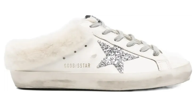 Golden Goose Super-Star Sabot aus Leder mit Shearlingfutter und Stern – White (GWF00110F007126)