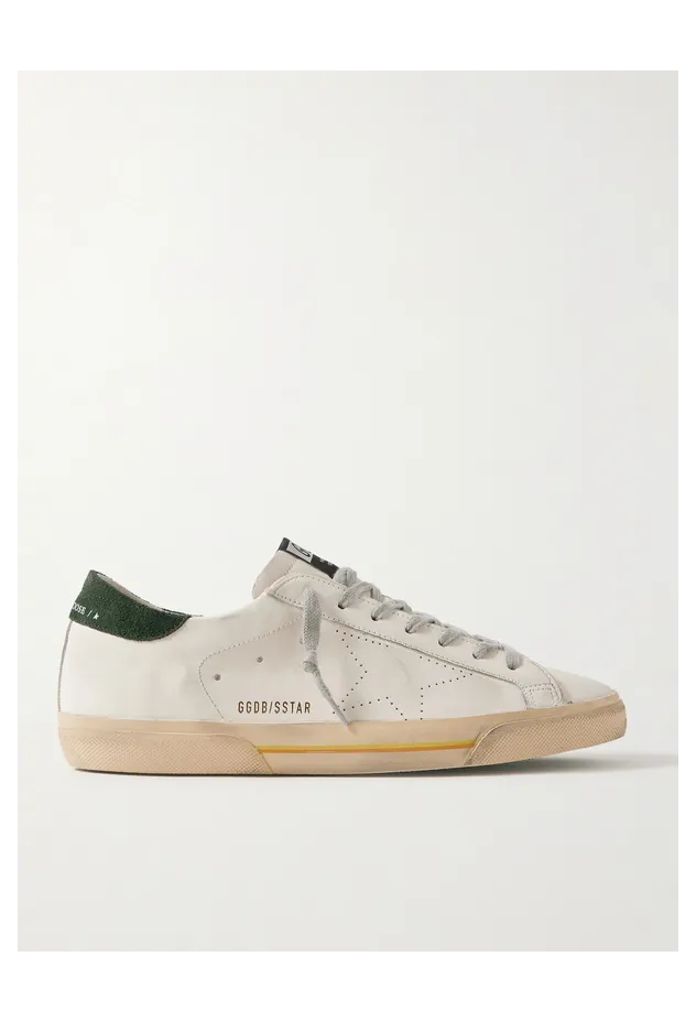 Golden Goose Superstar Suede-Trimmed Distressed Leather White (GMF00105.F007530)
