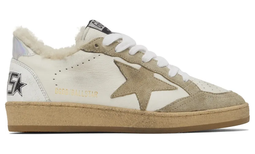 Golden Goose White & Taupe Shearling Ball Star (GWF00117.F002464.10876)