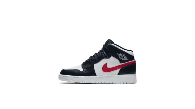 Jordan  1 Mid Multi-Color Swoosh (GS) Black/White-University Red-Tour Yellow (554725-052)