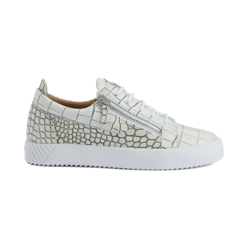 Giuseppe Zanotti Frankie sneakers met krokodillen-reliëf en rits – Beige (RU50029H04)