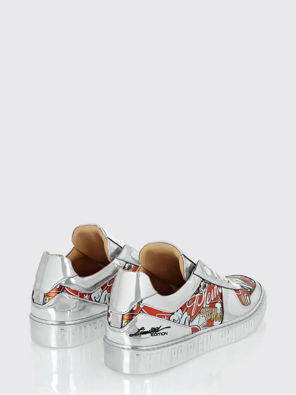 Philipp plein Laminated Patent Leather Sneakers with Graphic Print Silver (AAESUSC0887PLE075N70)