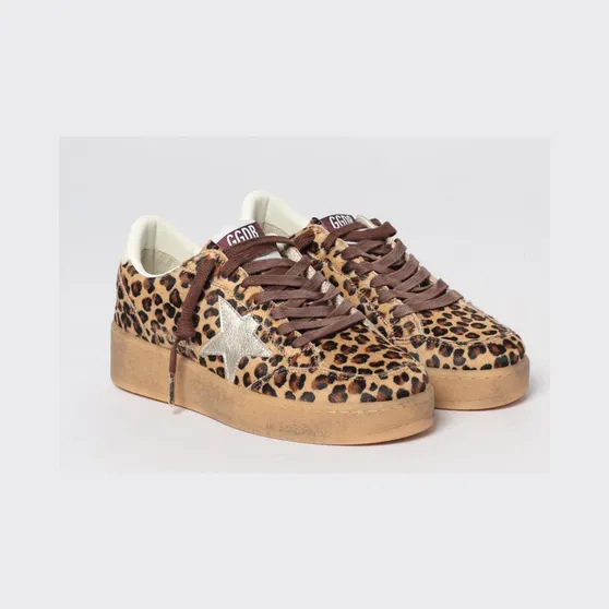 Golden goose Ball Star Used-Effect Pony Skin and Leather Sneakers Brown (GWF00804F00801083241)