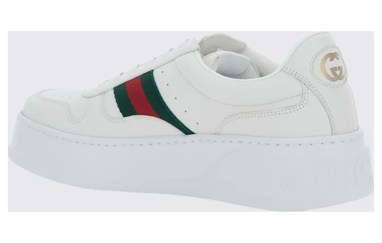 Gucci Low-Top Platform Sneakers in Leather with Web Stripe White (848317UPG409064) (2)