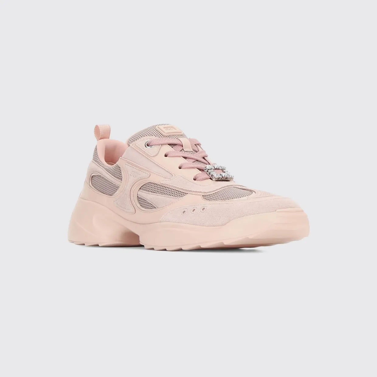 Roger Vivier Viv’ On The Run Leather and Mesh Sneakers with Chunky Sole Pink (RVW75645570VN81VD1)