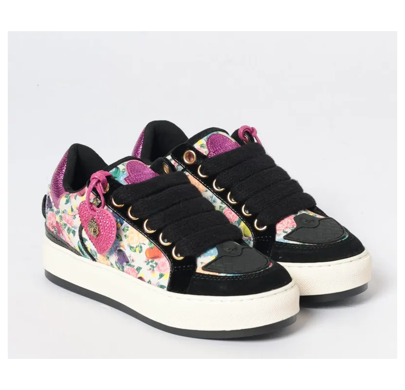 Kurt Geiger Floral Print Canvas and Suede Sneakers Black (9564305339BLACKCOMB)