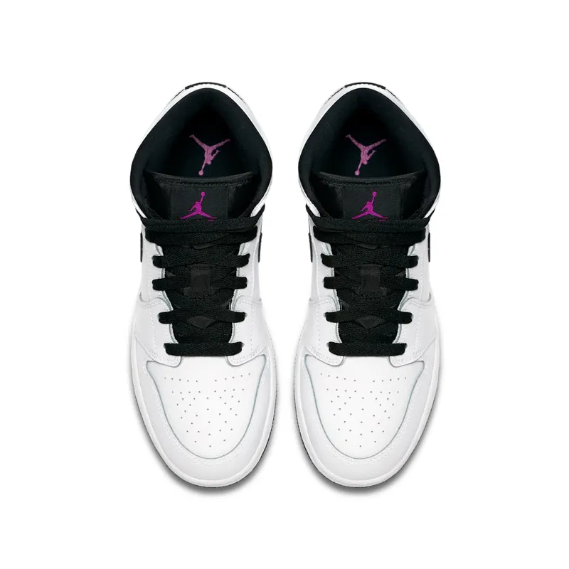 Jordan 1 Mid White Black Fuchsia Blast (GS) White/Black-Fuchsia Blast (555112-138)