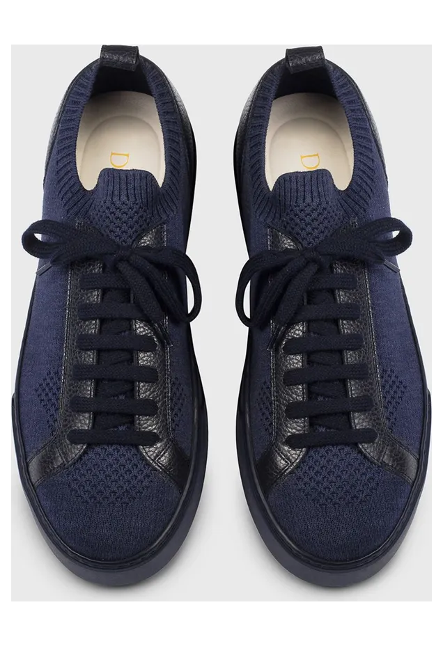 Doucal’s Technical Crochet Fabric and Leather Sneakers Blue (DU3381SPENPZ830BB00) (2)