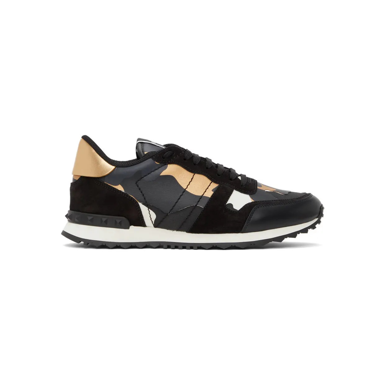 Valentino Garavani Black & Gold Camouflage Rockrunner Sneakers (WY0S0723GYE)