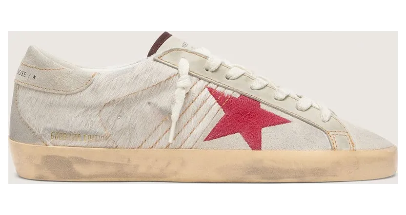 Golden Goose Men’S Super-Star Ltd In White Pony Skin With Red Suede Star (GMF01110.F008561.10350)