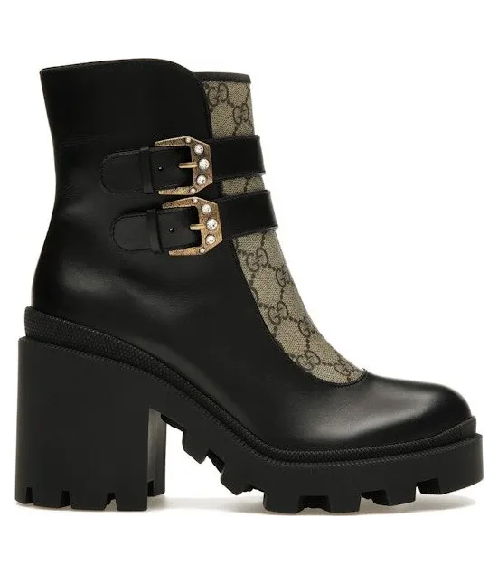 Gucci Buckles Ankle Boots Black Beige (701100 UVV20 1182)