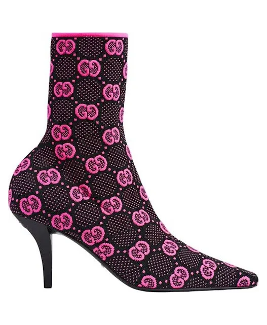Gucci GG 75mm Knit Ankle Boots Black Fluorescent Pink Fabric (718378 FAAQP 8610)