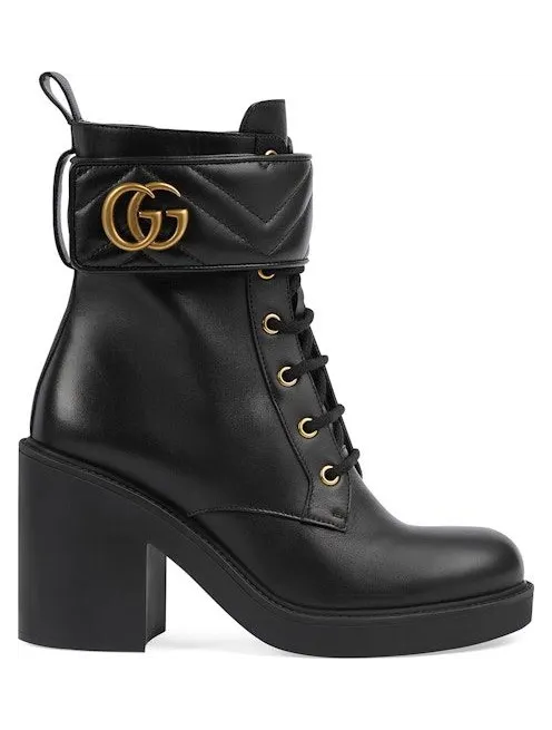 Gucci GG Strap Matelasse Quilted Leather Ankle Boots Black (719849 AAA5W 1058)