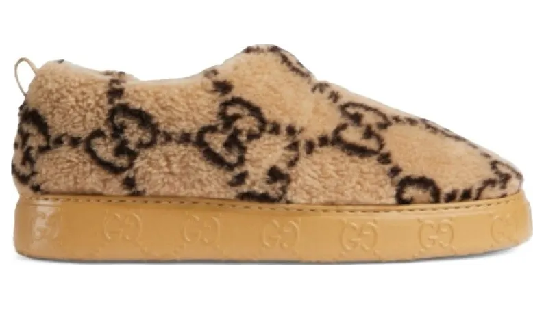 Gucci Interlocking G Embroidery Slide Beige Ebony (762075 FACLO 9744)