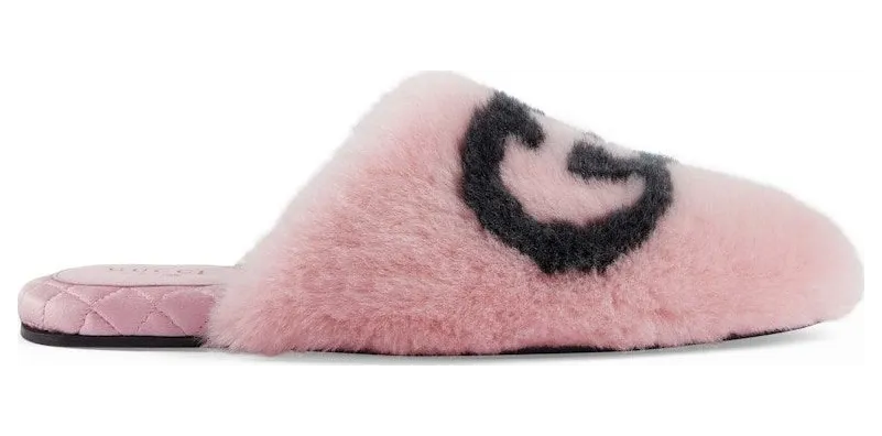 Gucci Interlocking G Faux-Fur Slides Pink Black (719847 AAAUL 8440)