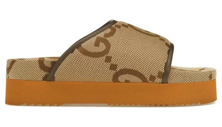 Gucci Jumbo GG Platform Slide Camel Ebony Monogram (700301-UKM60-2593)