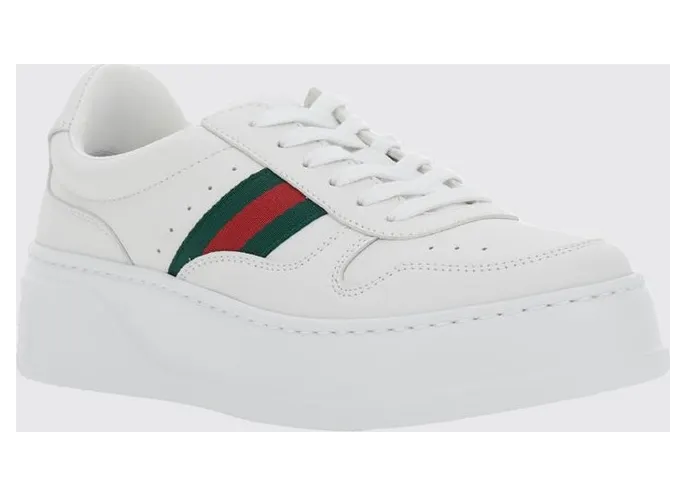 Gucci Low-Top Platform in Calf Leather with Web Stripe White (848307UPG409064)