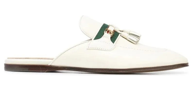 Gucci Paride GG Web Tassel Mule Dusty White (655580 1W610 9121)