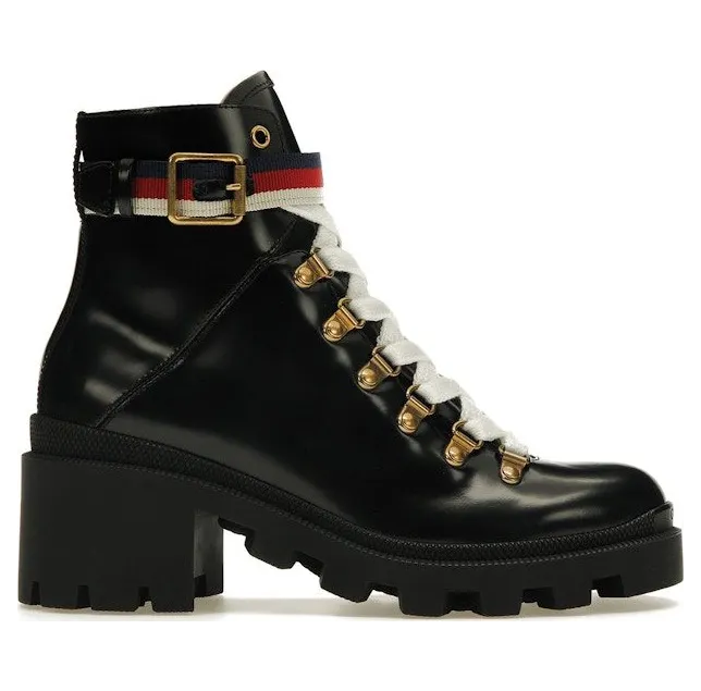 Gucci Sylvie Web 55mm Ankle Boot Black Leather (481156 DKS30 1159)