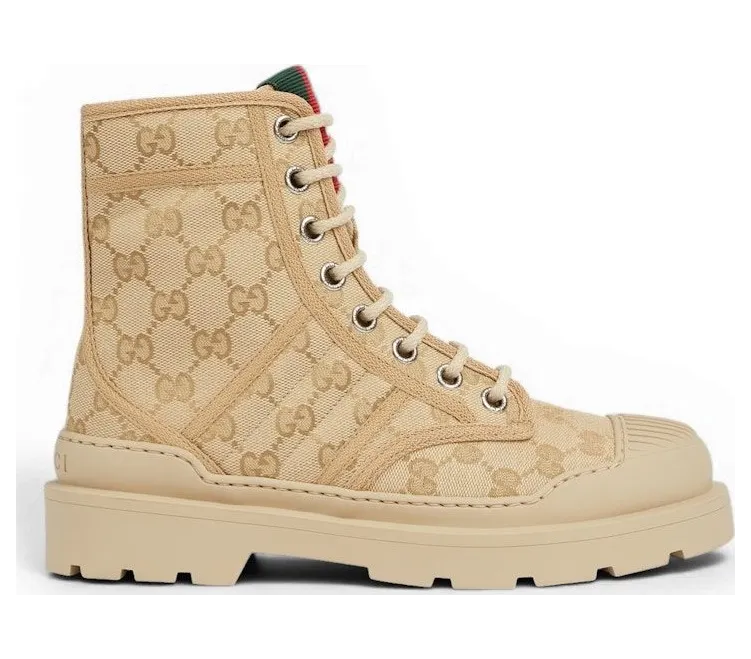 Gucci Walker Combat Boot Beige Brown GG Canvas (847696-FAD2I-9641)