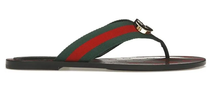 Gucci Web Thong Sandal Black Leather (612138 H9020 8476)