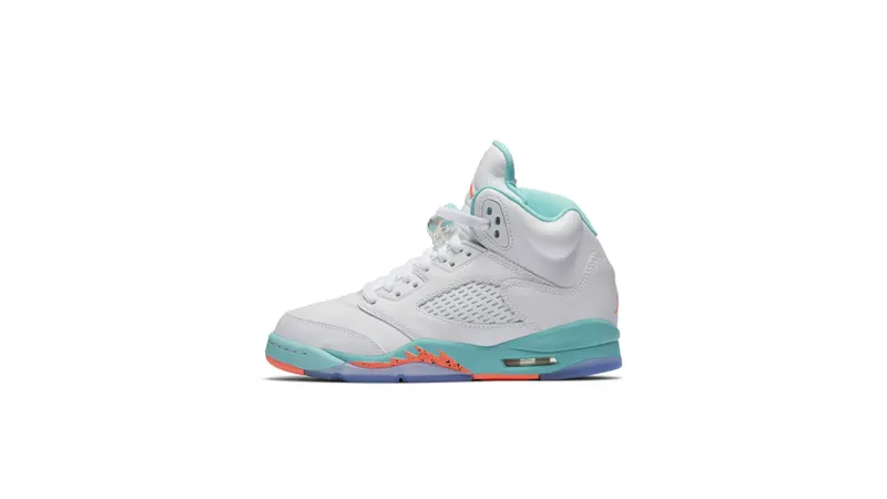 Jordan 5 Retro Light Aqua (GS) White/Crimson Pulse-Light Aqua-Black (440892-100)