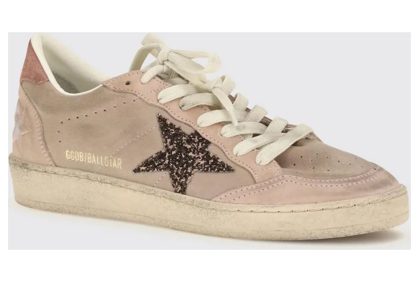 Golden goose Ball Star Suede Trainers with Glitter Logo Pink (GWF00117F00869425819)