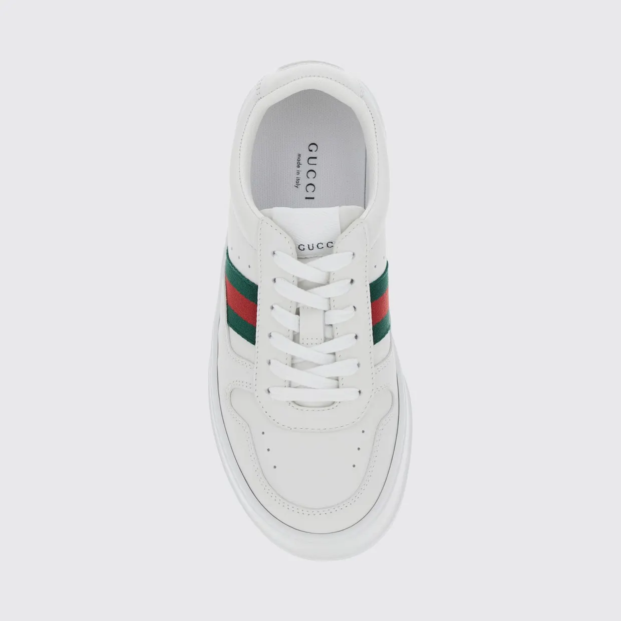 Gucci Low-Top Platform Sneakers in Calf Leather with Web Stripe White (848307UPG409064) (3)