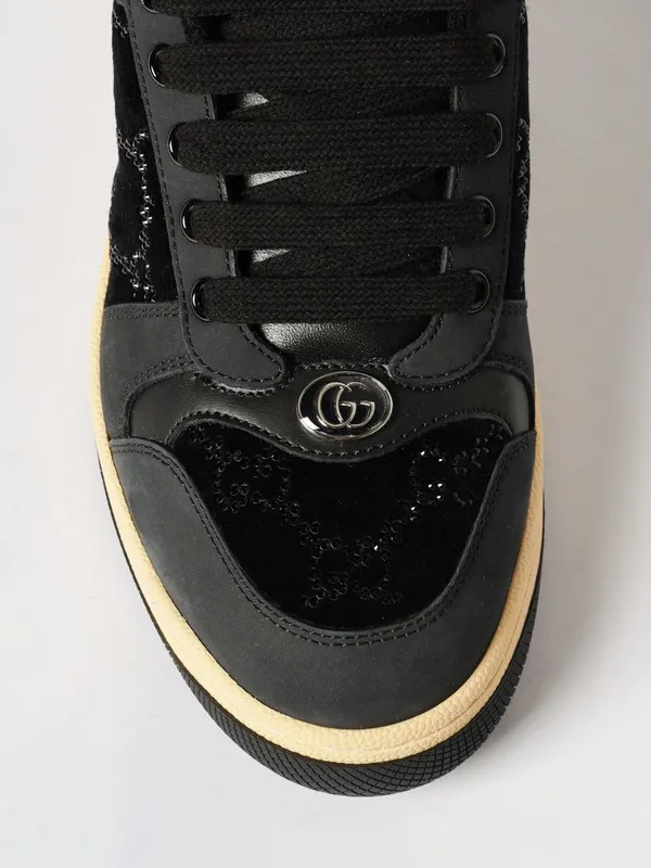 Gucci Screener Sneakers in Leather and Velvet with GG Rhinestone Monogram Blue (853276FAFFM1078) (3)