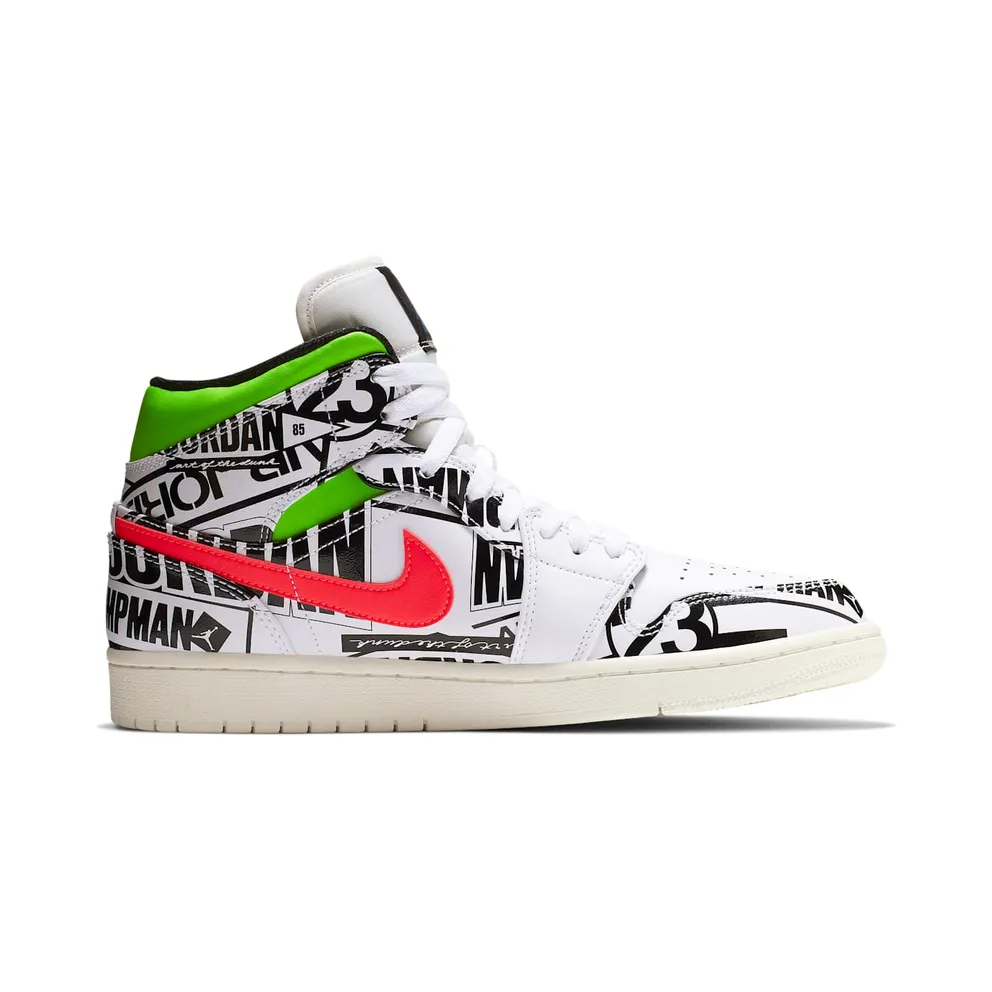 Jordan 1 Mid All Over Logos White/Racer Blue-Black-Cyber-Infrared 23-Sail (554724-119)