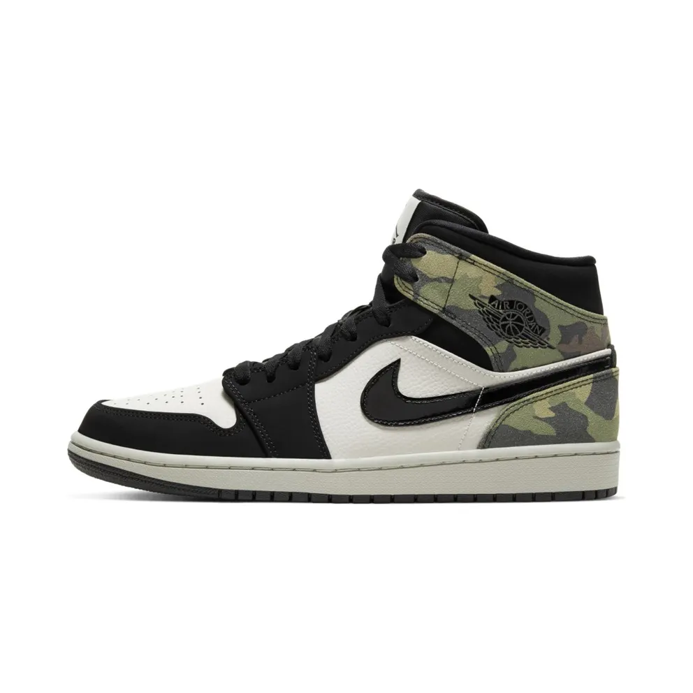 Jordan 1 Mid Camo (2020) Light Bone/Black (CW5490-001)