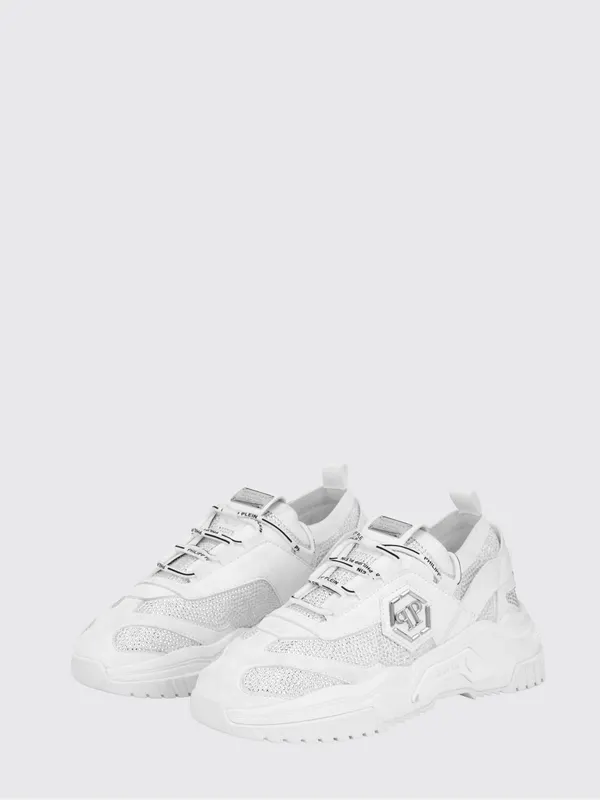 Philipp plein Low-Top Leather and Stretch Viscose with Monogram and Rhinestones White (PAFSUSC0926PTE003N0101)