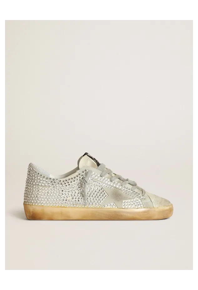 Golden Goose Women’S Super-Star In Aged White Nubuck With Swarovski Crystals (GWF00174.F003459.10273)