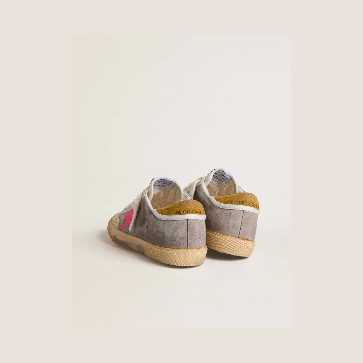 Golden Goose Super-Star In Dove-Gray Suede With Fuchsia Leather Star And Ocher Suede Heel Tab (GWF01026.F007997.83237) (4)