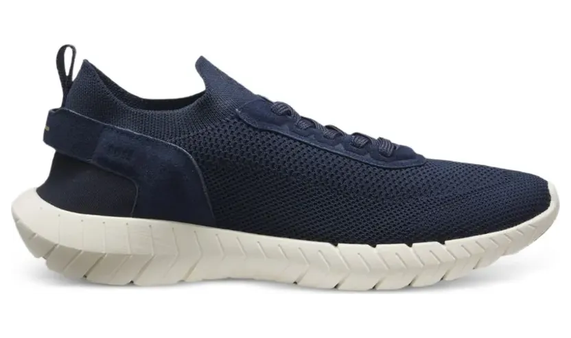 BOSS-Motion Sneakers mit gestricktem Obermaterial und Lederbesatz – Blau (50563857)