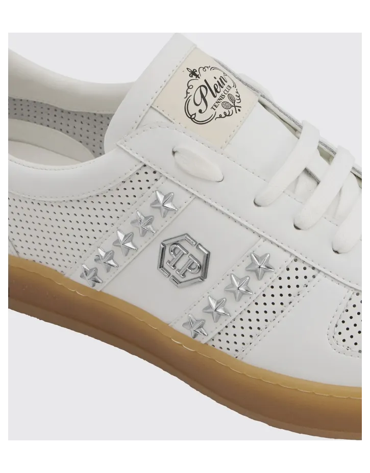 Philipp plein Retro Rebel Perforated Leather Sneakers with Applied Stars White (PAFSUSC0947PLE005N01) (3)